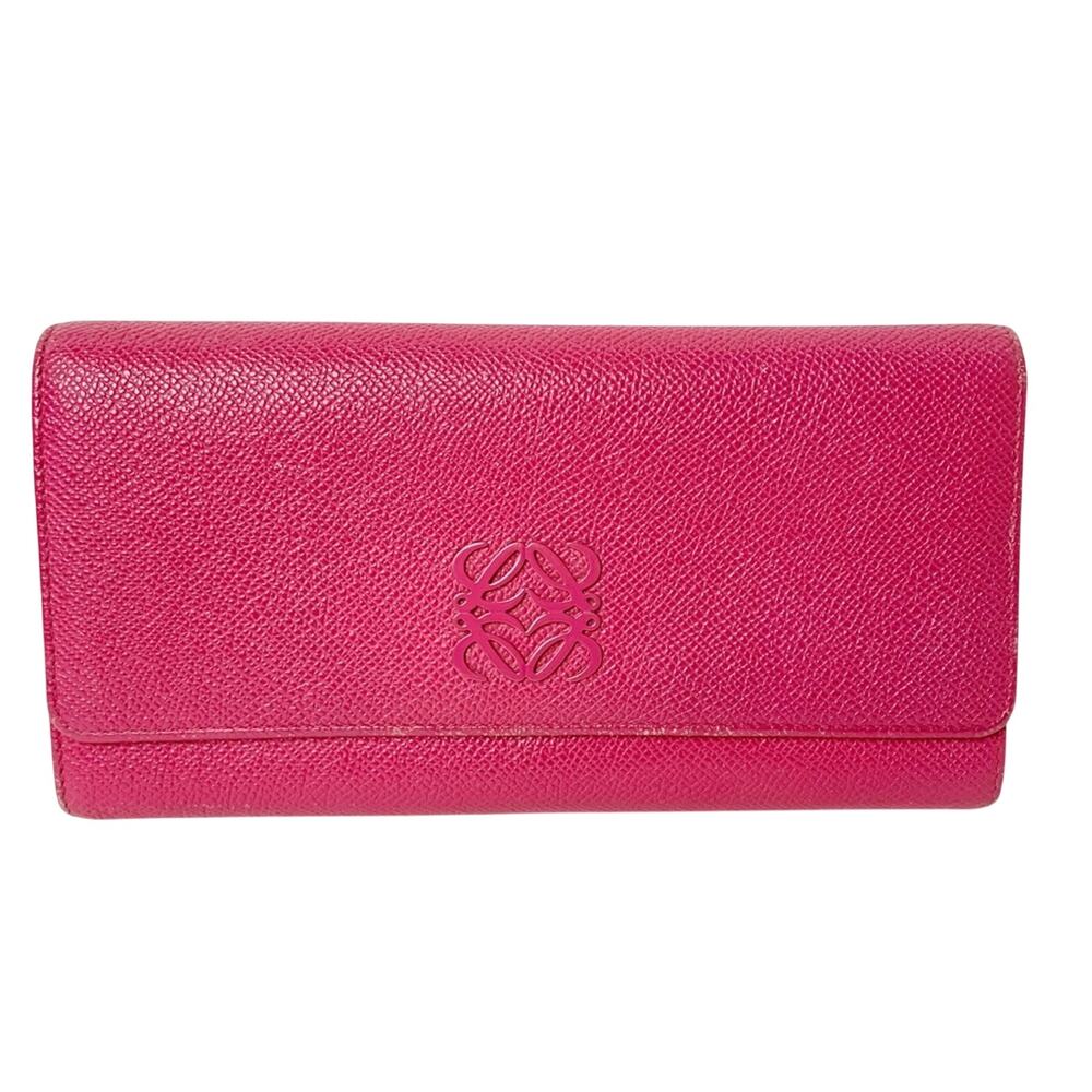 Loewe Designer Magenta Hot Pink Leather Zip Bifold Wallet